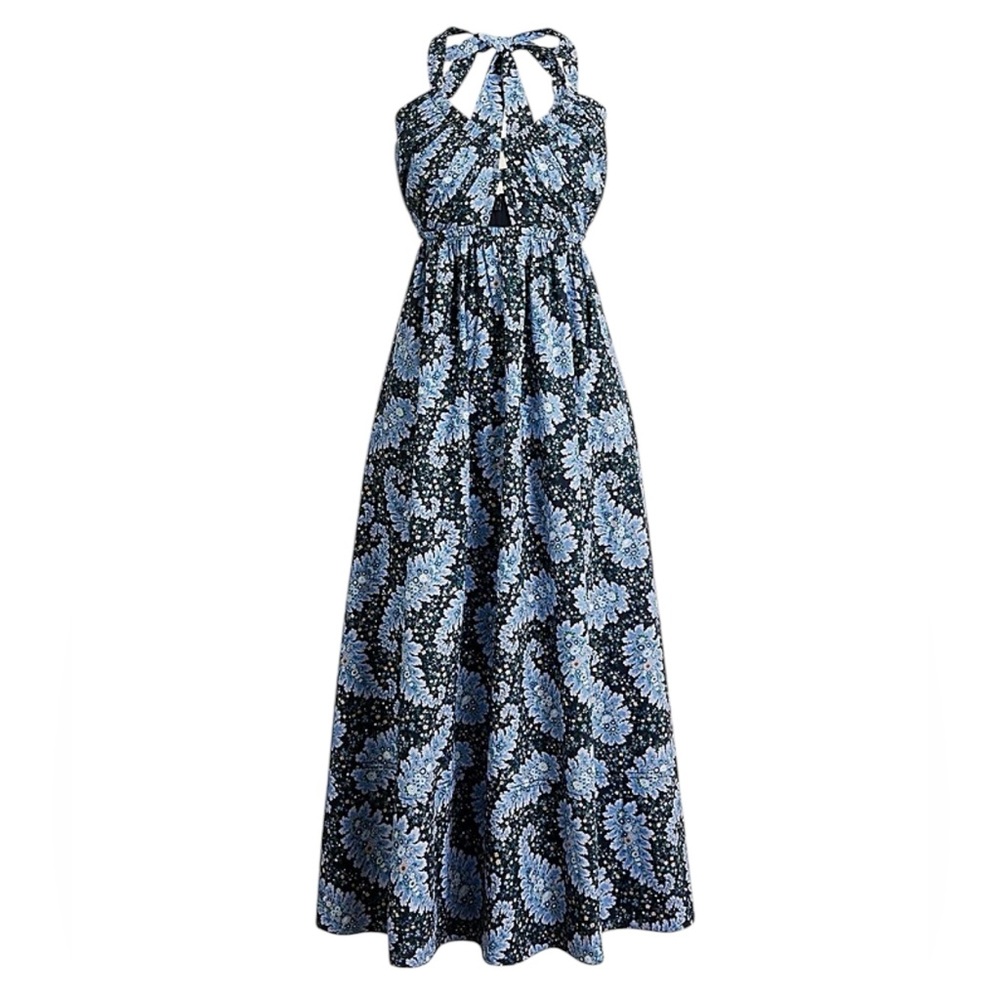 J. Crew Blue and Black Floral Halter Midi Dress